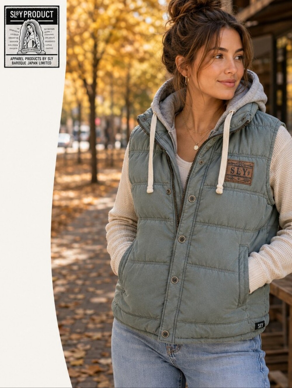 SLY Product Sage Green Hooded Puffer Vest Women’s Large Japanese Streetwear